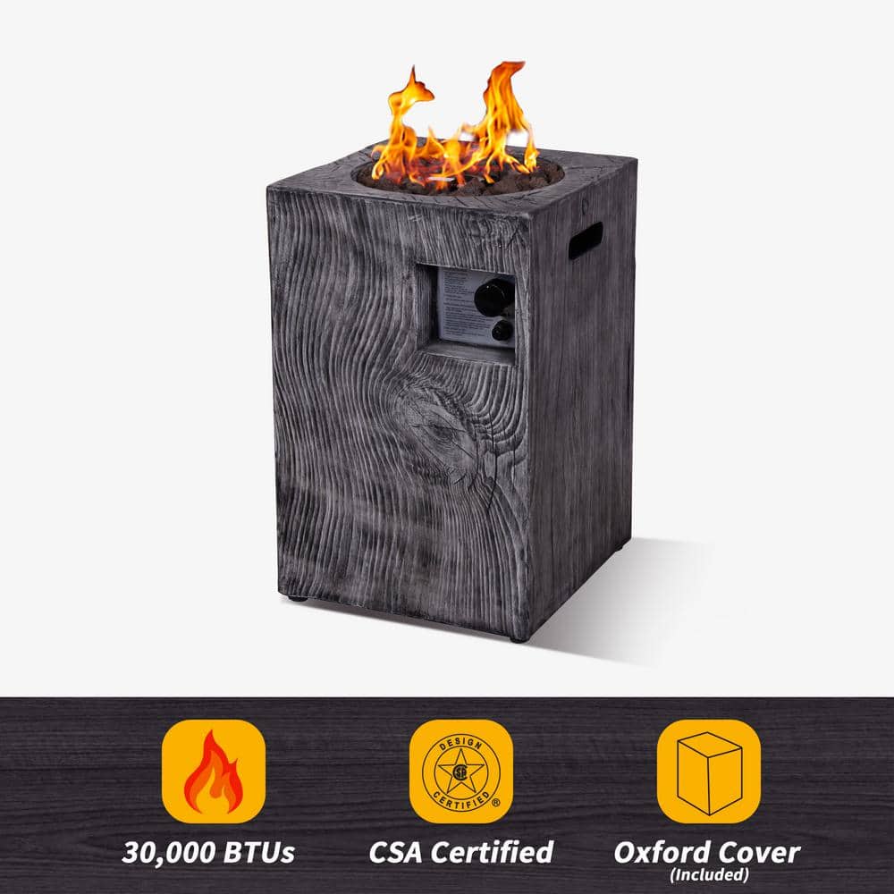 Gray Rectangular Stone Propane Fire Pit Column