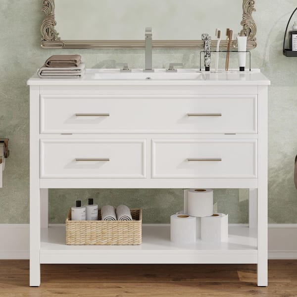 Aero 36 in. Single Sink Freestanding White Bath Vanity with White Ceramic Top and Basin (Unassembled)