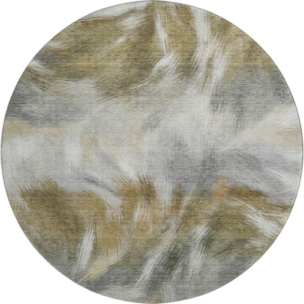 Mayfield Premium Machine Washable Abstract AMF2096 Pewter 8 ft. x 8 ft. Round Rug