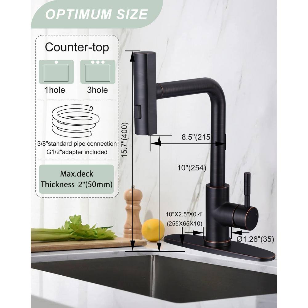 Oil Rubbed Bronze Single Handle Pull Down Kitchen Faucet with 360° Swivel