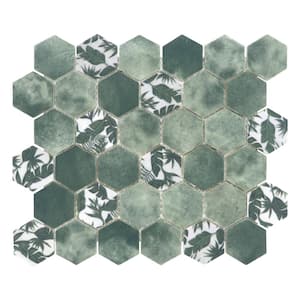 Concret Green Hexagon 11.7x10.2in. Mosaic Backsplash. Recycled Glass Cement Looks Floor And Wall Tile (8.33 sq. ft./Box)