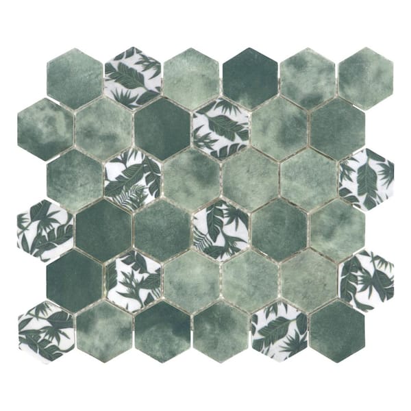 sunwings Concret Green Hexagon 11.7x10.2in. Mosaic Backsplash. Recycled  Glass Cement Looks Floor And Wall Tile (8.33 sq. ft./Box) HEXC-GRE-10 - The  Home Depot