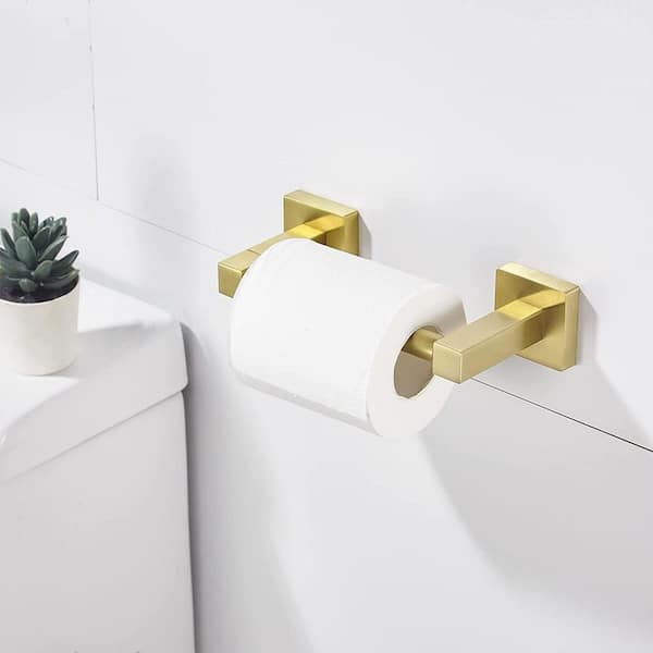 Wall Mounted Toilet Paper Holder Double Post Pivoting Square Tissue Holders Roll Hangers Stand Modern in Brushed Gold