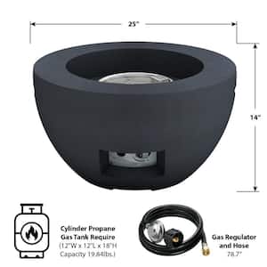 25 in. W x 13.4 in. H Outdoor Round Concrete Metal Propane Gas Modern Smokeless Bowl Fire Pit Table in Charcoal