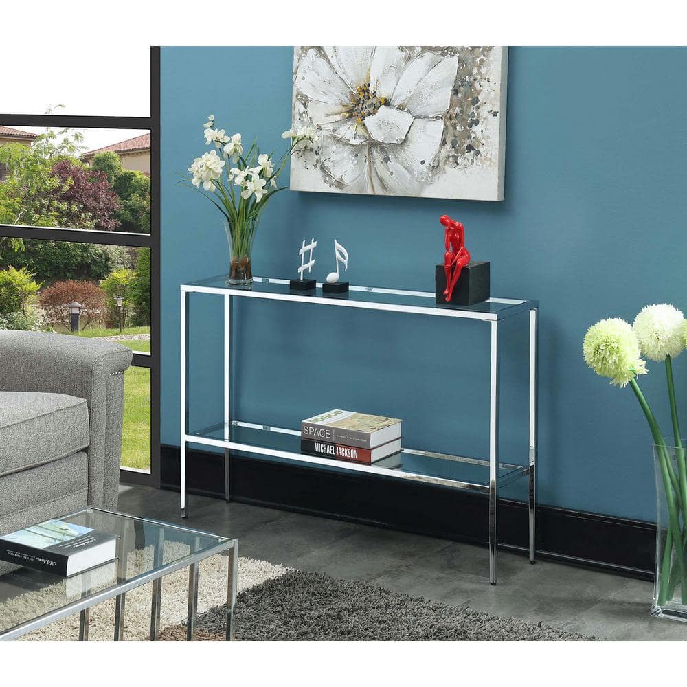 Elegant Nadia Chrome and Glass Console Table with Dual Shelves