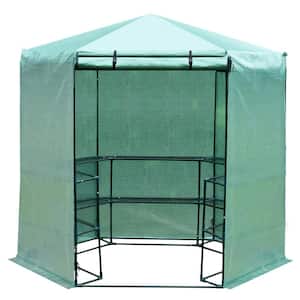 7.5 ft. x 6.5 ft. 3-Tier 10 Shelf Outdoor Portable Walk-In Hexagonal Greenhouse Kit with Zippered Doors and PE Covering