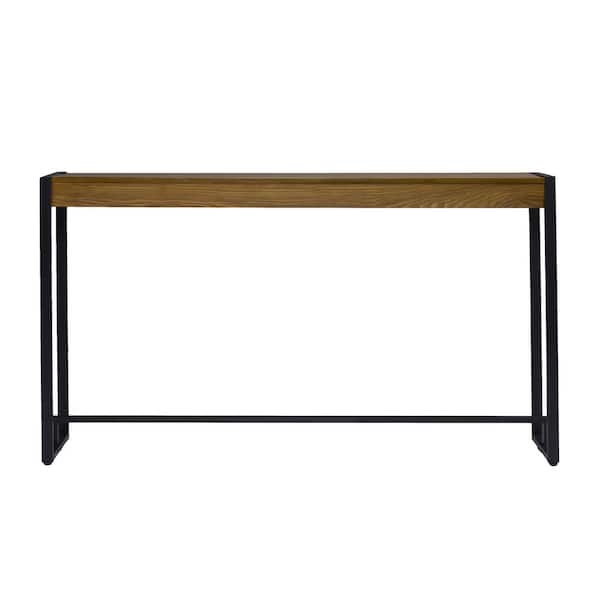 SEI FURNITURE Macen 54 in. Weathered Brown Oak Standard Rectangle Wood Console Table with Lightweight Metal Tube Frame