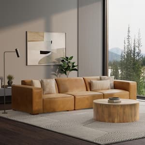 Rex 122 in. Straight Arm Genuine Leather Rectangle 3-Seater Modular Sofa in. Sienna