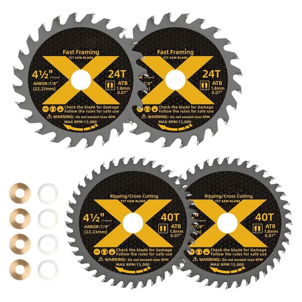 4-1/2 in. 24-Tooth Wood Cutting Carbide Circular Saw Blade Power Tool Accessory (4-Pack)