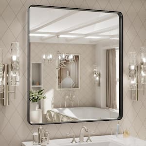 32 in. W. x 36 in. H Rectangular Framed French Cleat Wall Mounted Tempered Glass Bathroom Vanity Mirror in Matte Black