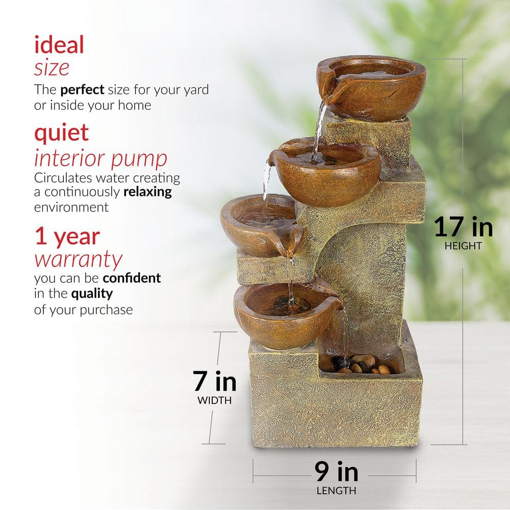 Rustic Beige Fiberglass 17" 4-Tier Tabletop Fountain