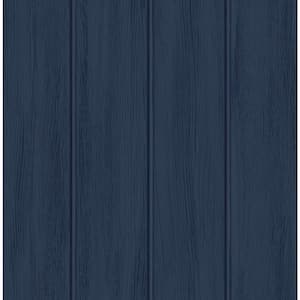 Naval Blue Faux Wood Panel Prepasted Paper Wallpaper Roll