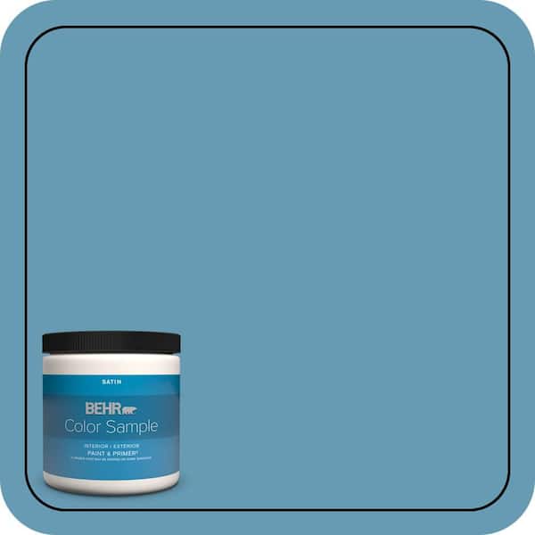 BEHR PREMIUM PLUS 8 oz. #S490-4 Yacht Blue Satin Enamel Interior/Exterior Paint & Primer Color Sample
