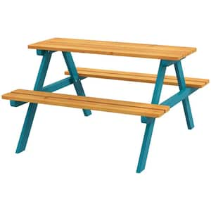 35 in. W Green Rectangle Wood Kids Picnic Table Set with Seating, for 4 Kids Ages 3-8 Years