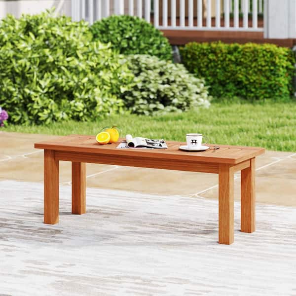 1-Piece 2-Person Outdoor Backless Garden Bench with Slatted Seat Rustic Wood Entryway Bench