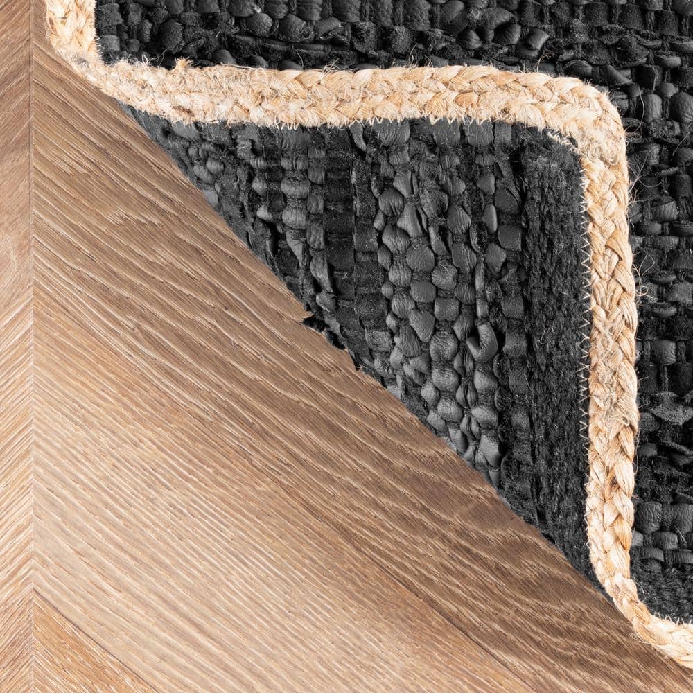 Handmade Black Leather Flatweave 8' x 10' Area Rug