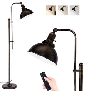 66 in. Black Paint Industrial Standing Lamp 1 Bulb Remote Dimmable Adjustable Arc Floor Lamp Metal Shade for Bedroom
