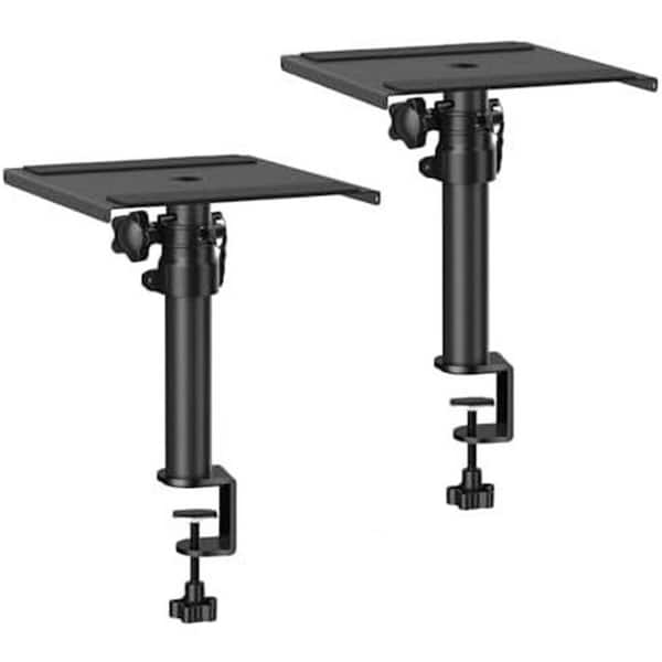 Set of 2 Desktop Clamp Studio Monitor Stands Height Adjustable Space Saving Desk Mount Black 2 Pack