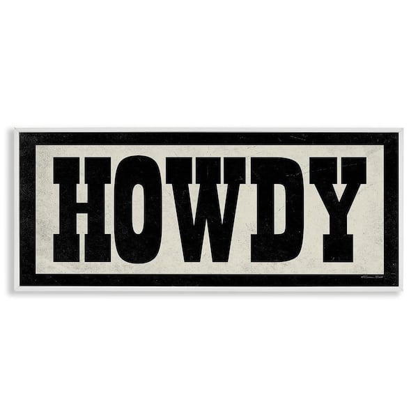 Vintage Howdy Sign by Susan Ball White Framed Giclee Art Print Typography 24 in. x 10 in.
