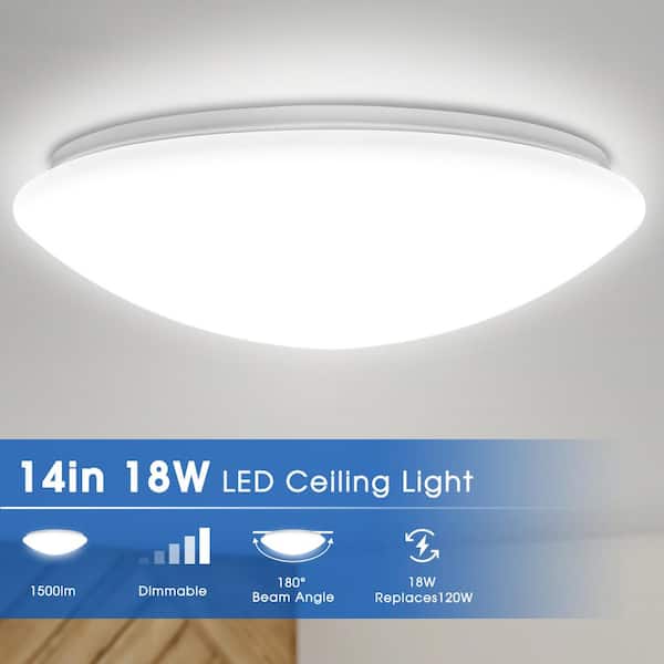 14 in. White Dimmable LED Flush Mount Ceiling Light with Frosted Shade in Daylight White 6000K
