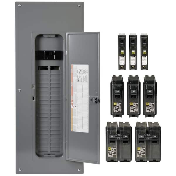 Square D Homeline 200 Amp 40-Space 80-Circuit Indoor Main Breaker Plug-On Neutral Load Center, Cover, 3ct CAFI breaker Value Pack