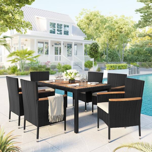 black wicker outdoor dining set