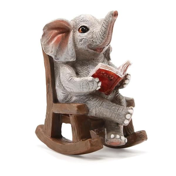 Gray Resin Solar Elephant Garden Statue
