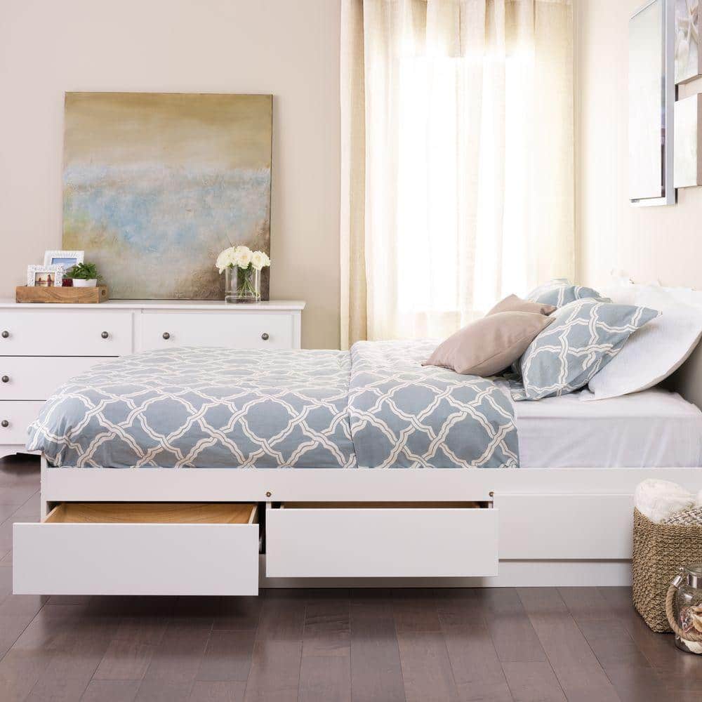 Queen Pine Wood Frame Platform Bed with Storage Drawers