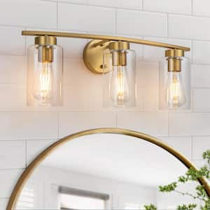 Lucy 22.4 in. 3-Light Curved Gold Bathroom Vanity Light