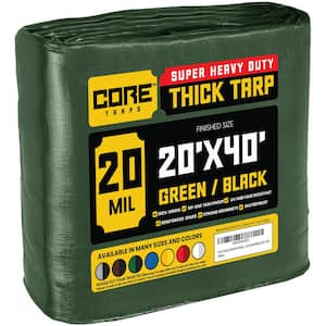 20 ft. x 40 ft. Green/Black 20 Mil Heavy Duty Polyethylene Tarp, Waterproof, UV Resistant, Rip and Tear Proof