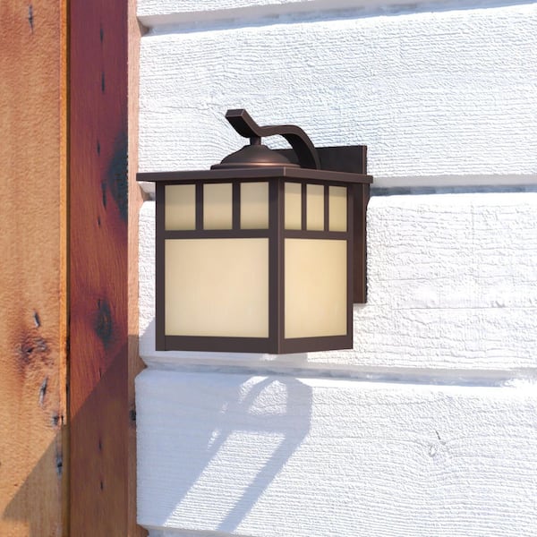 VAXCEL Mission 1 Light Bronze Rectangle Outdoor Wall Lantern Honey Glass