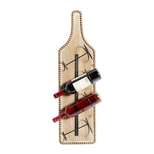 4- Bottle Brown Bottle Shaped Wall Wine Rack with Beaded Frame
