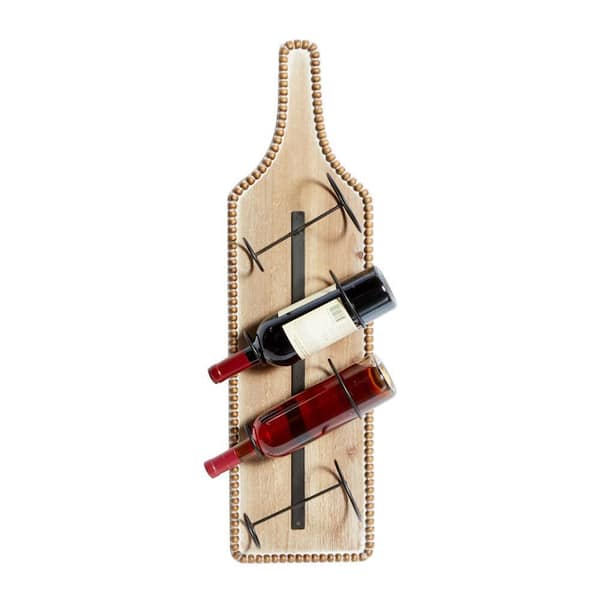 Litton Lane 4- Bottle Brown Bottle Shaped Wall Wine Rack with Beaded Frame