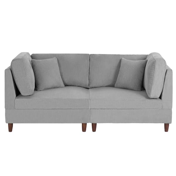 Uixe 74.7 in. Modern Straight Arm Corduroy Upholstered Rectangle 2-Seater Sofa in. Light Gray