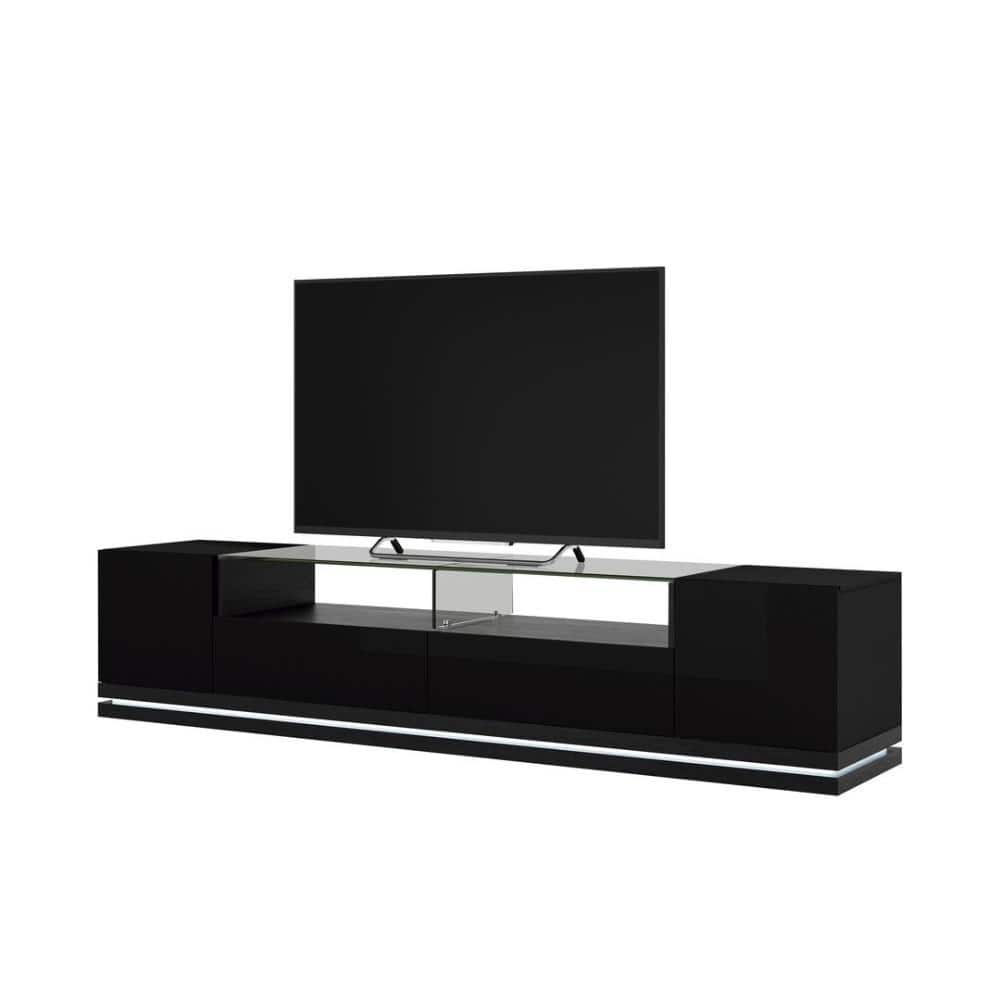 Vanderbilt 85" Black Gloss and Matte TV Stand with LED