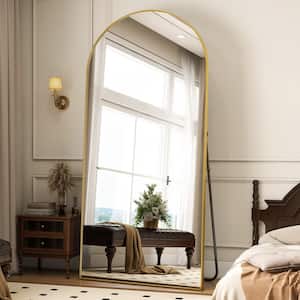 34 in. W x 76 in. H Arched Classic Gold Aluminum Alloy Framed Full Length Mirror Standing Floor Mirror