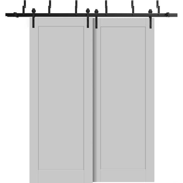 Sartodoors 60 in. x 80 in. 2-Panel Matte Grey Solid MDF Sliding Barn Door with Hardware Kit