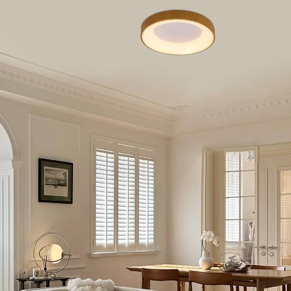 OUKANING 18.5 in. 1-Light Modern Wood 3 Colors Selectable LED