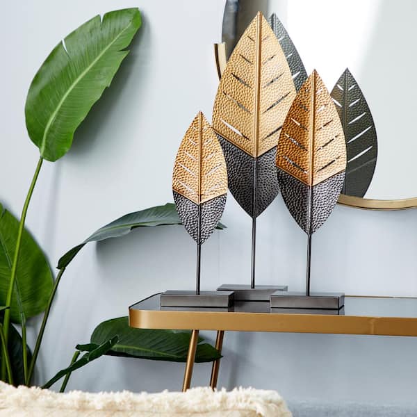 Litton Lane Gold Metal Leaf Sculpture (Set of 3)