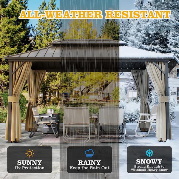 10 ft. x 12 ft. Aluminum Hardtop Outdoor Gazebo with Double Galvanized Steel Roof,Included Mosquito Netting and Curtains