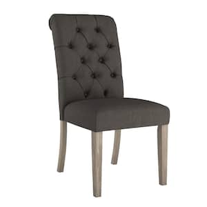 Grey Dark Grey Linen Button Tufted Dining Chair (Set of 2)