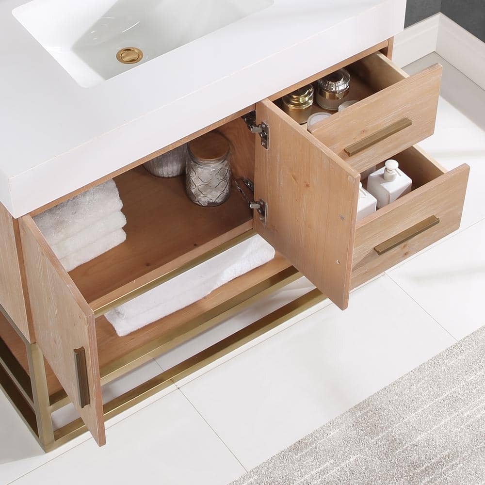 Bianco 36" Light Brown Wood Vanity with White Stone Top
