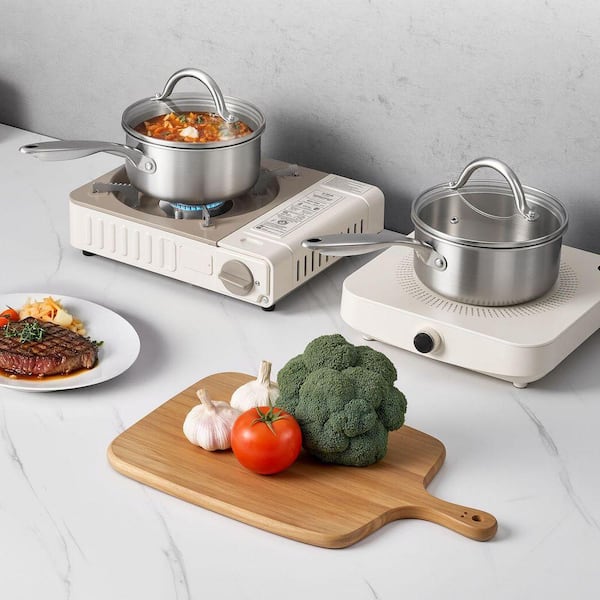 1.5 qt. Stainless Steel Saucepan with Glass Lid, Nonstick Small Pot with Ergonomic Handle, Oven, Dishwasher, Induction