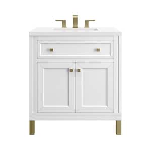 Chicago 30.0 in. W x 23.5 in. D x 34 in . H Bathroom Vanity in Glossy White with White Zeus Quartz Top