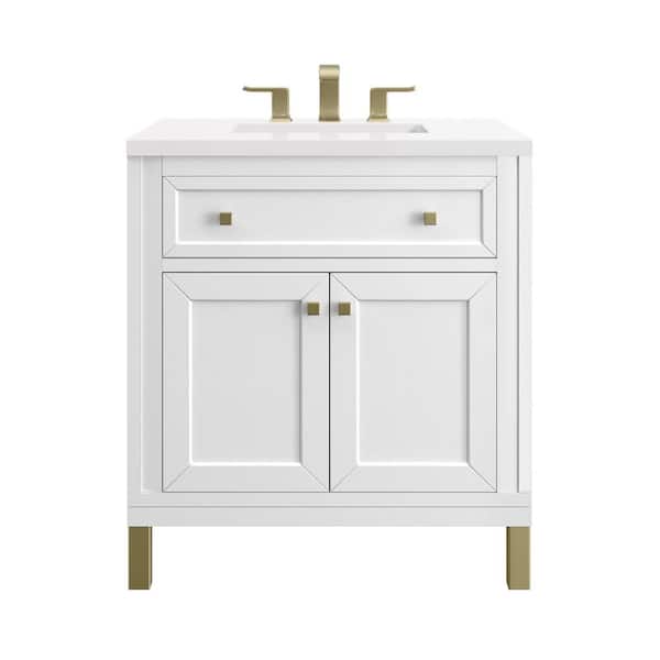 James Martin Vanities Chicago 30.0 in. W x 23.5 in. D x 34 in . H Bathroom Vanity in Glossy White with White Zeus Quartz Top