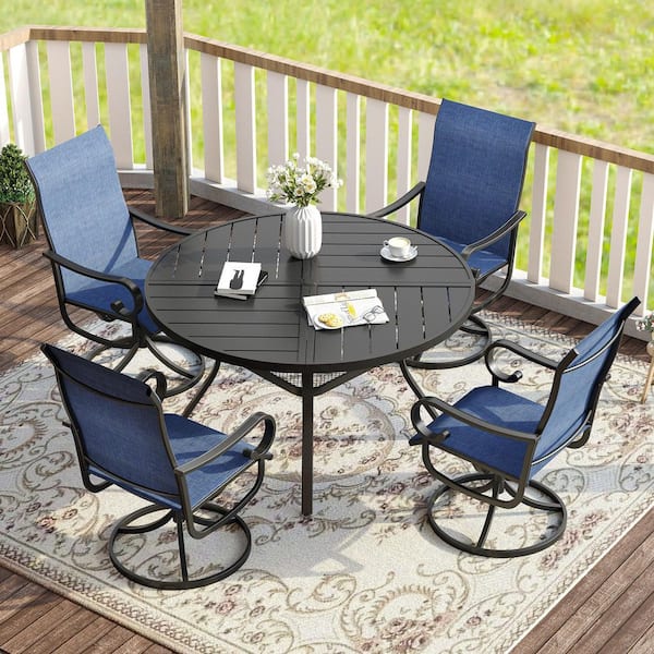 vicllax 5-Piece Metal Outdoor Dining Set with 40.2 in. Black
