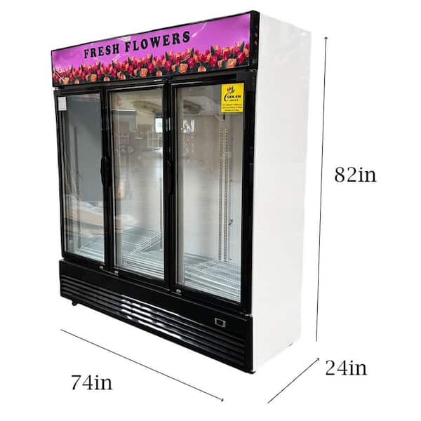 74 in. W 56.5 cu. ft. Commercial 3 Glass Door Flower Cooler Floral Refrigerator Merchandiser Cooler in White