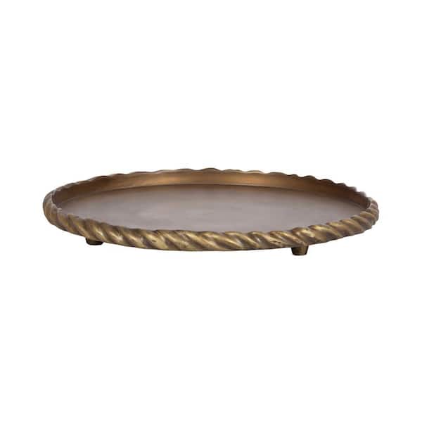 Trenza Gold Round Metal 14 in. Decorative Tray