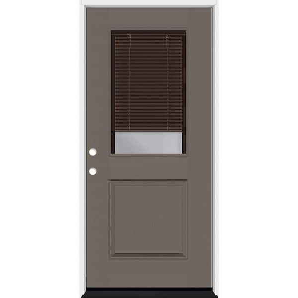 Legacy 32 in. x 80 in. 1/2-Lite Clear Glass Mocha Miniblind RHIS Kindling Fiberglass Prehung Door w/4-9/16 in. Jamb