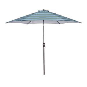 8.6ft. Blue Striped Round Market Table Umbrella with Push Button Tilt and Crank